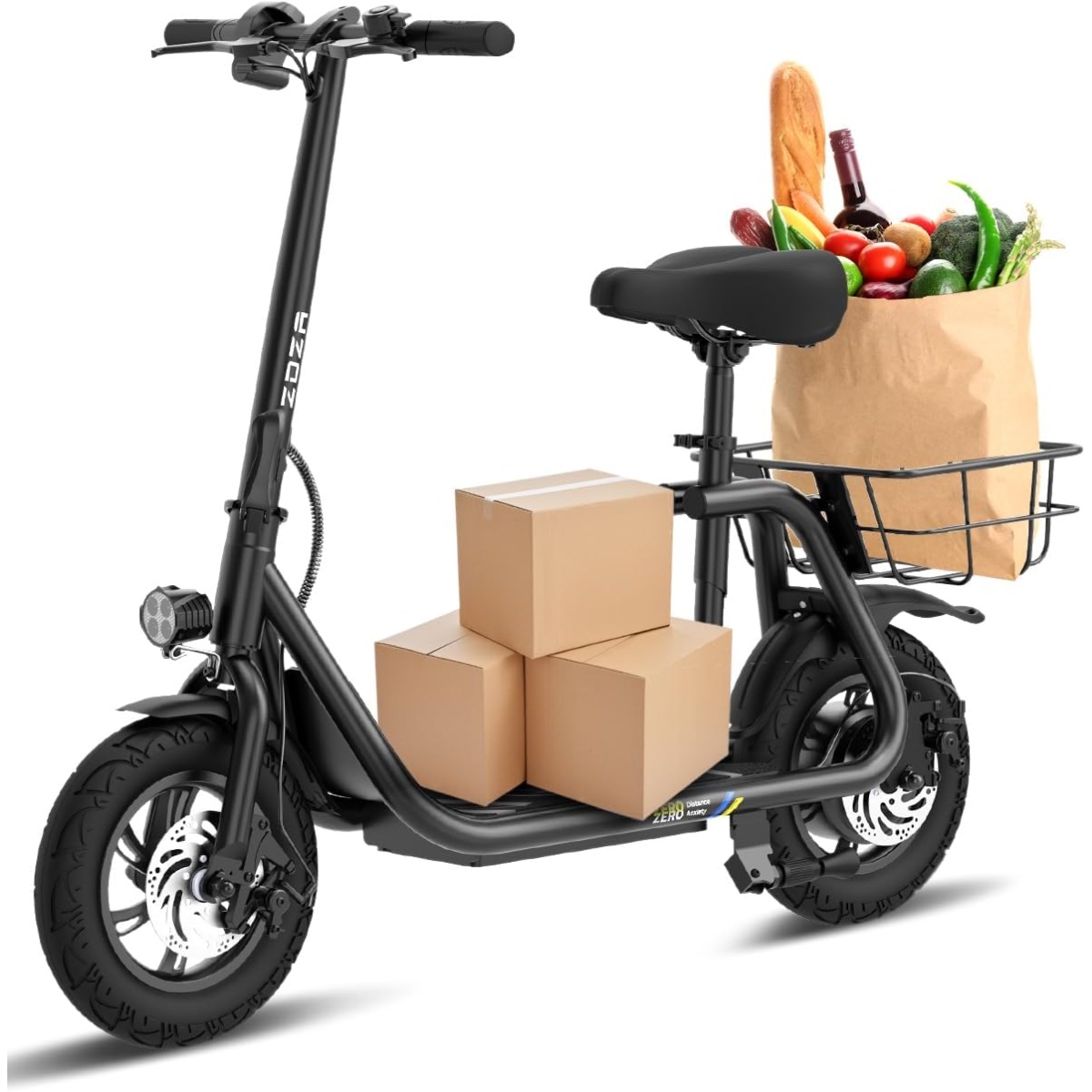 ZDZA Electric Scooter with Seat, 800W Peak Motor, 20 Mile Range & 15.5 Mph, Key Start, Foldable E-Scooter with Carry Basket for Pets & Cargo, Electrically-Powered Motor Scooters